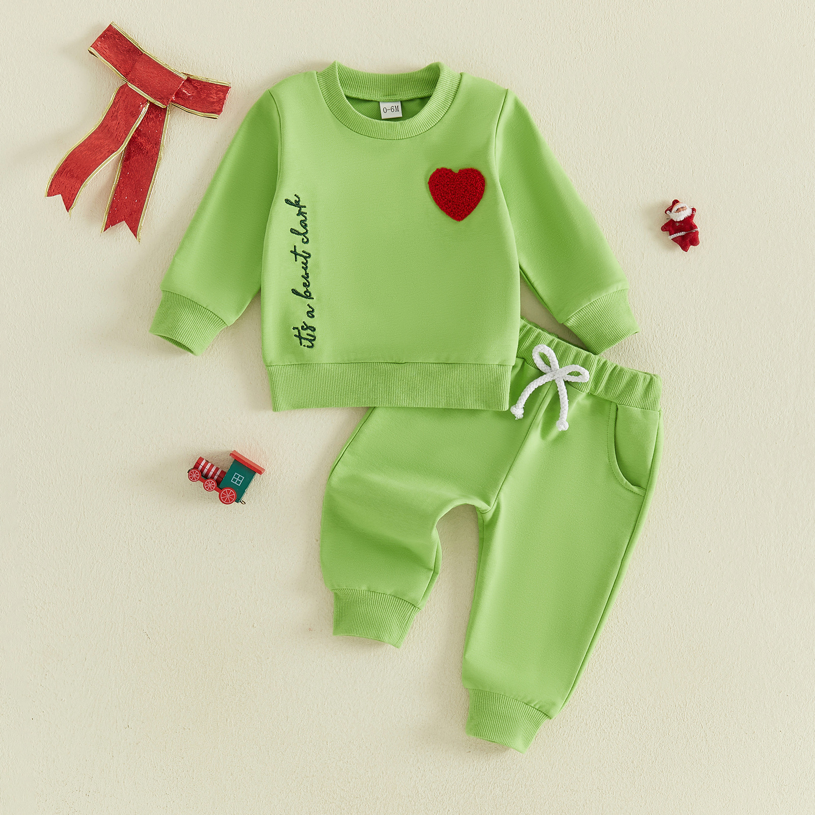 Baby Christmas Letter Heart Embroidery 2-Piece Set