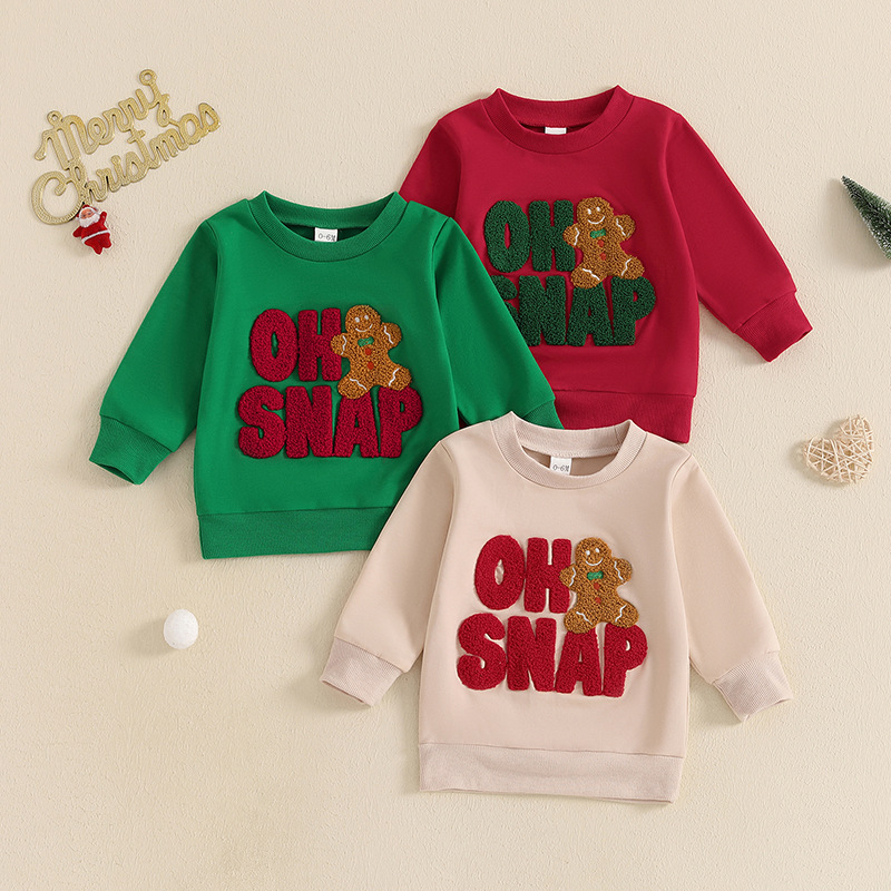 Baby Letter Gingerbread Man Embroidery Sweatshirt