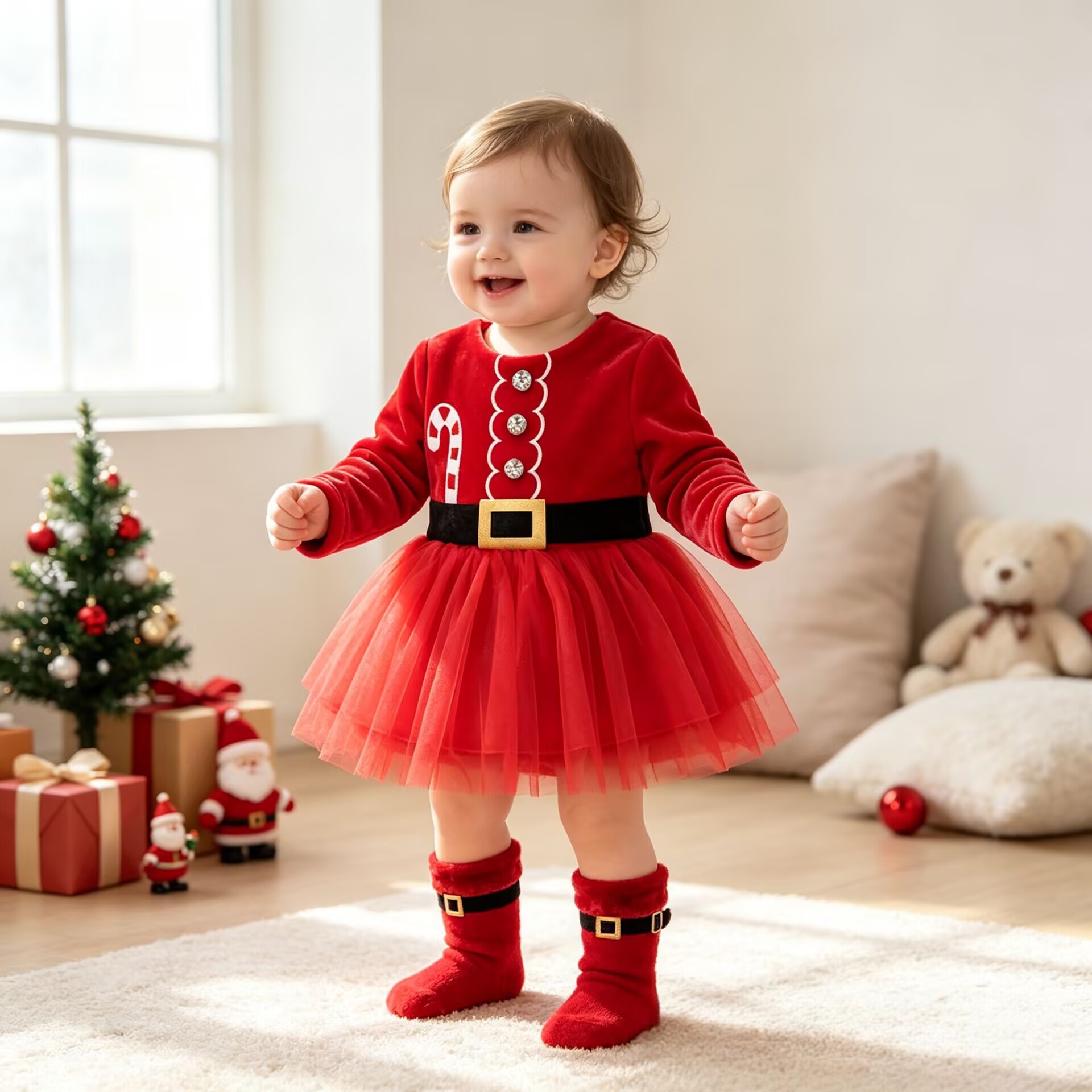 Kids Christmas Mesh Panelled Dress