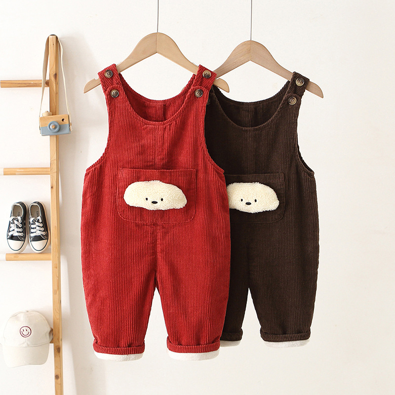 Kids Puppy Fleece Lined Overalls