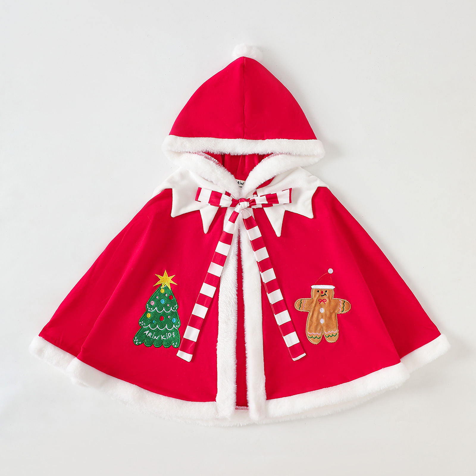 Kids Christmas Plush Trim Hooded Shawl 