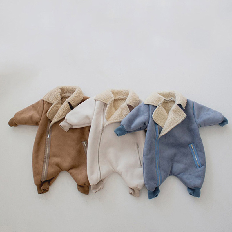 Baby Solid Color Lambswool Warm Romper