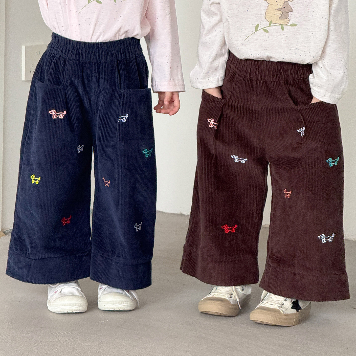 Kids Colorful Dog Corduroy Pants