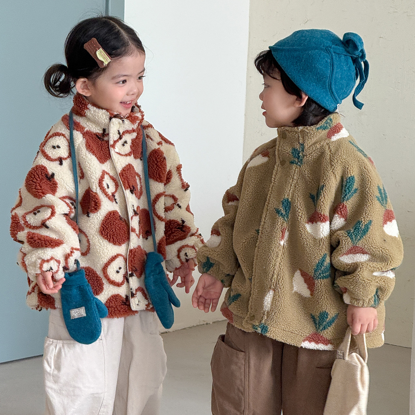 Kids Fruit Food Print Lambswool Outerwear