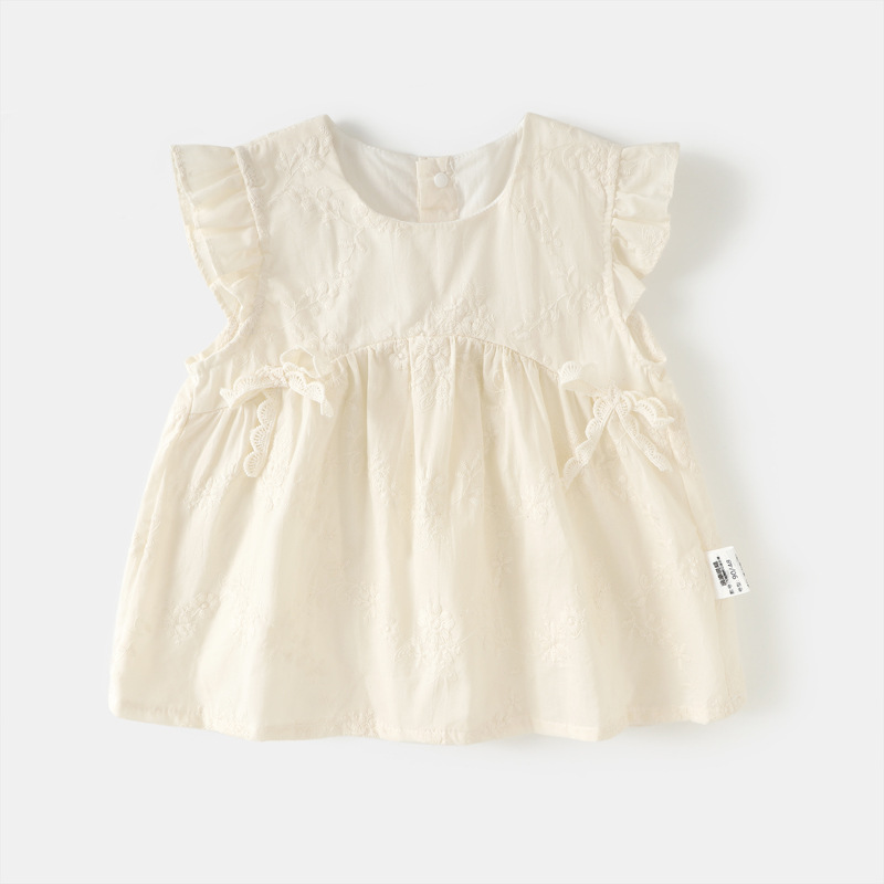 Kids Flower Embroidery Flying Sleeves Vest Top
