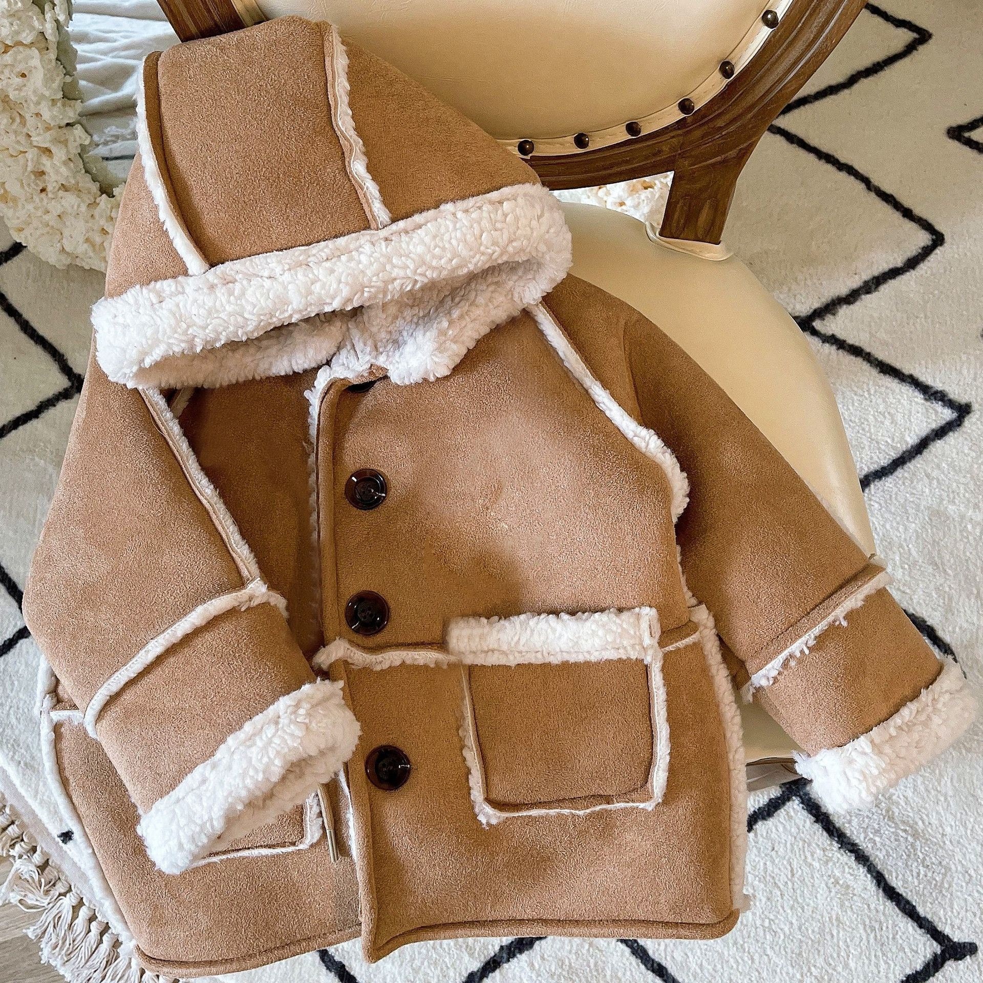 Kids Retro Fleece Lined Lambswool Hooded Outerwear