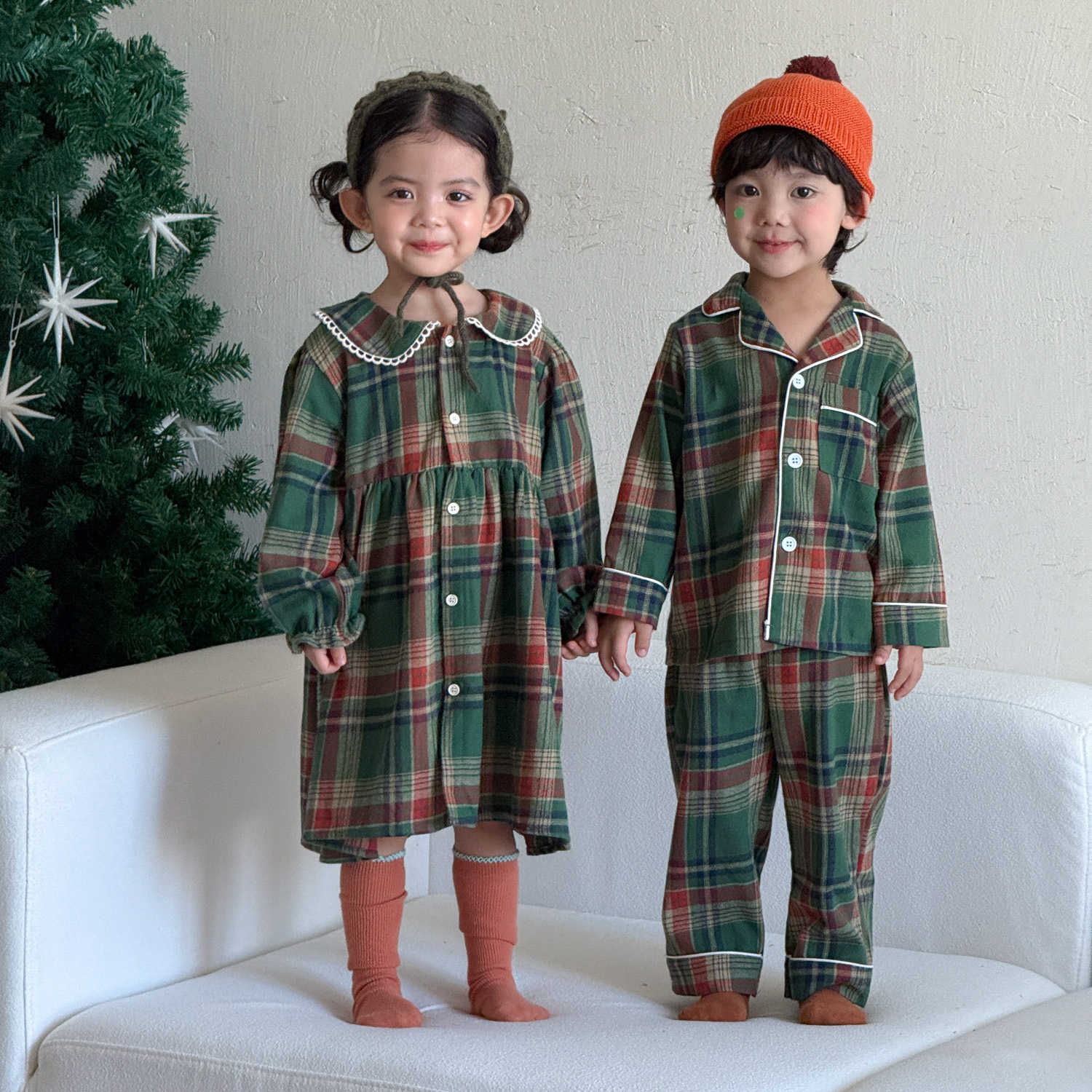 Kids Christmas Checkerboard Pajamas 2-Piece Set Or Dress