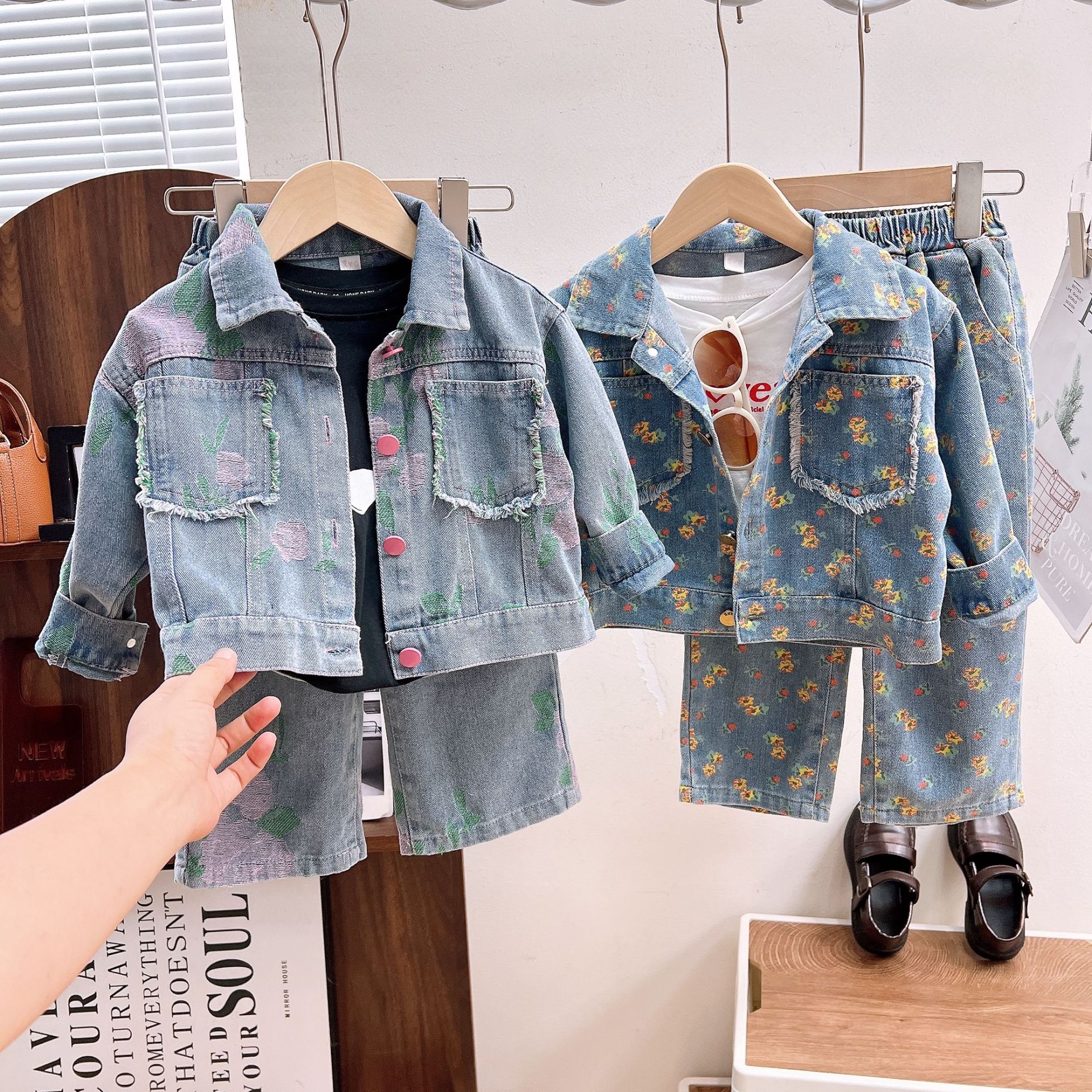 DailyBebe Kids Floral Print Denim 2-Piece Set