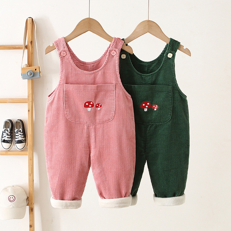 DailyBebe Kids Cartoon Mushroom Corduroy Overalls