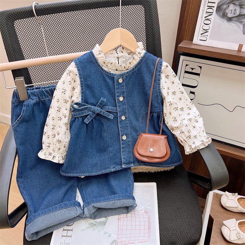 DailyBebe Kids Floral Denim 3-Piece Set