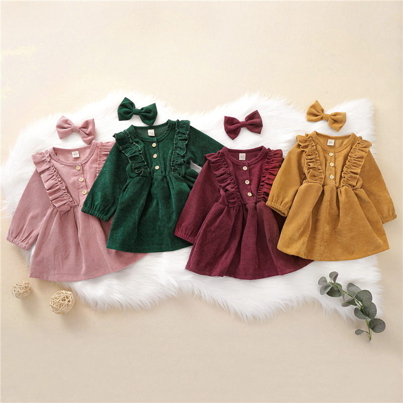 DailyBebe Kids Solid Color Corduroy Dress