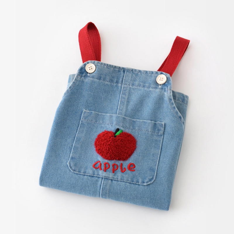 Baby Apple Embroidered Denim Overalls