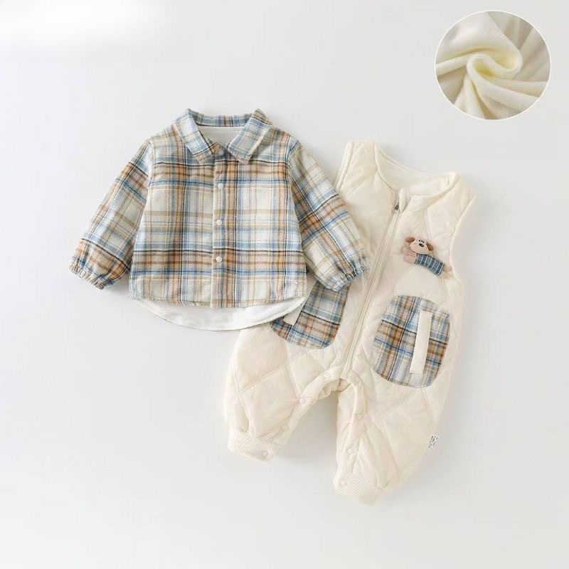 2-Piece Baby Toddler Plaid Shirt & Overalls Set