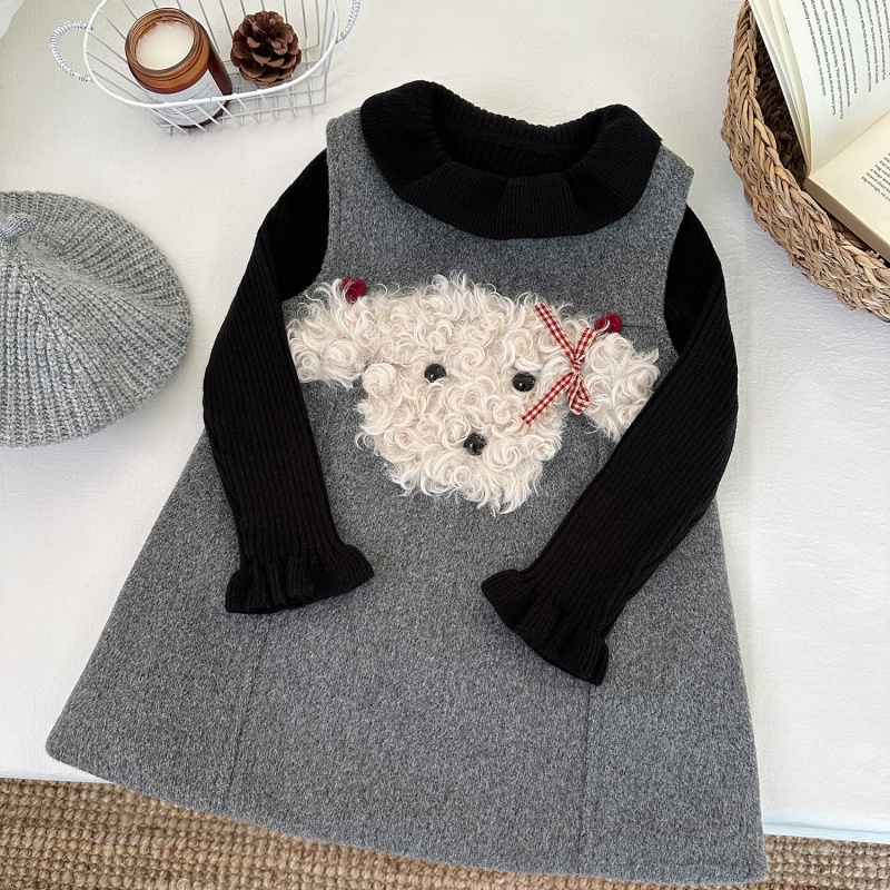 2-Piece Baby Toddler Girls Dog Dress Set