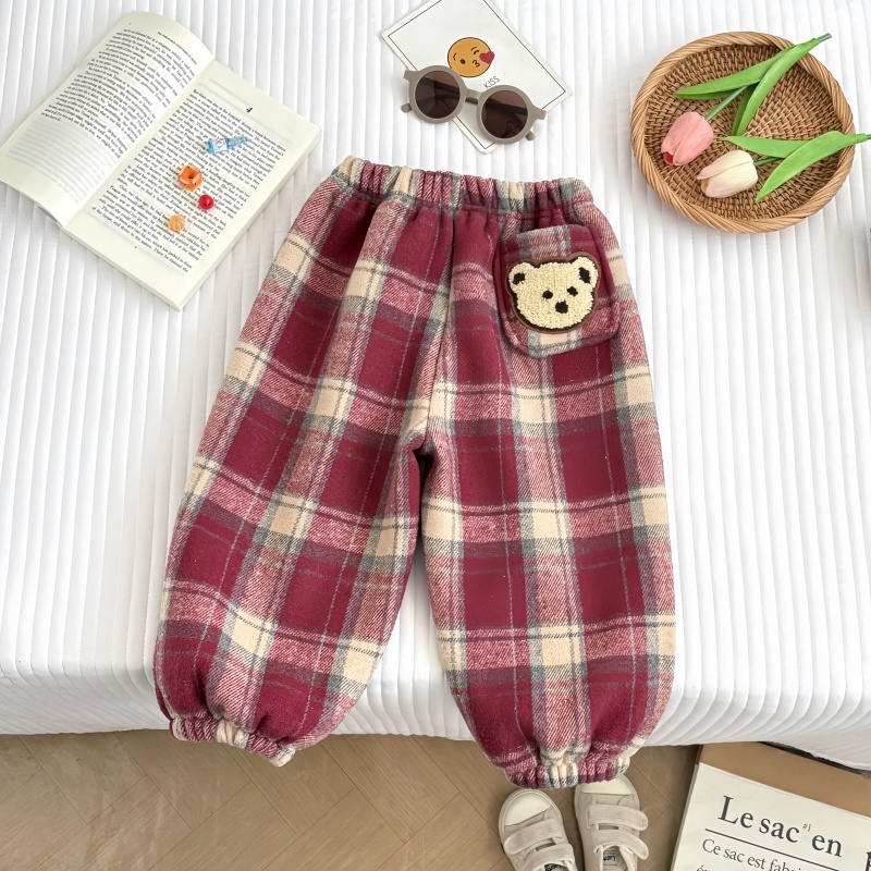 Baby Toddler Warm Bear Plaid Casual Pants