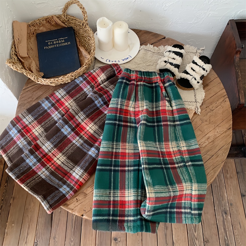 Baby Toddler Warm Tweed Plaid Wide-Leg Pants