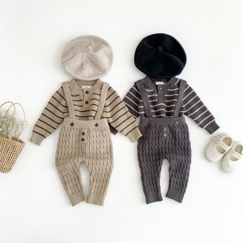 Baby Striped Sweater Overalls Set