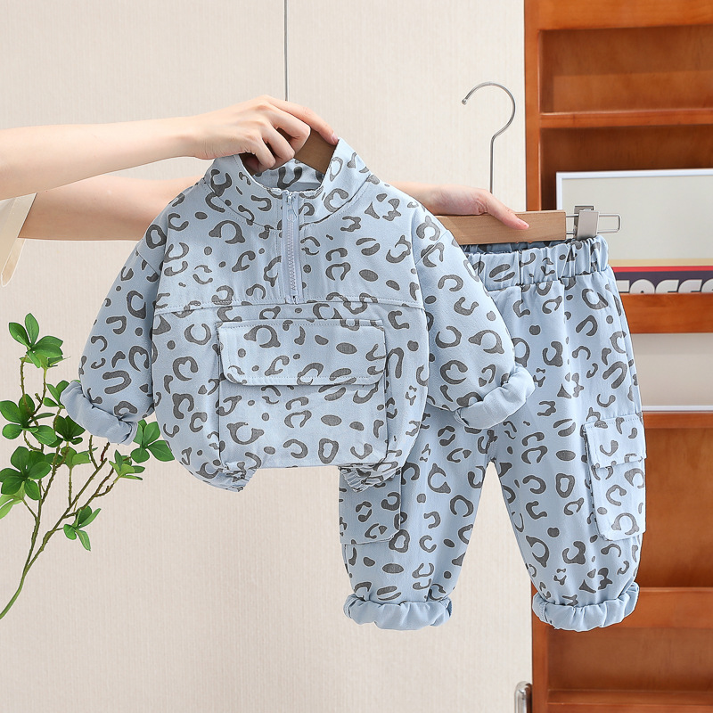 Baby 2 Piece Leopard Print Stand-Up Neck Set