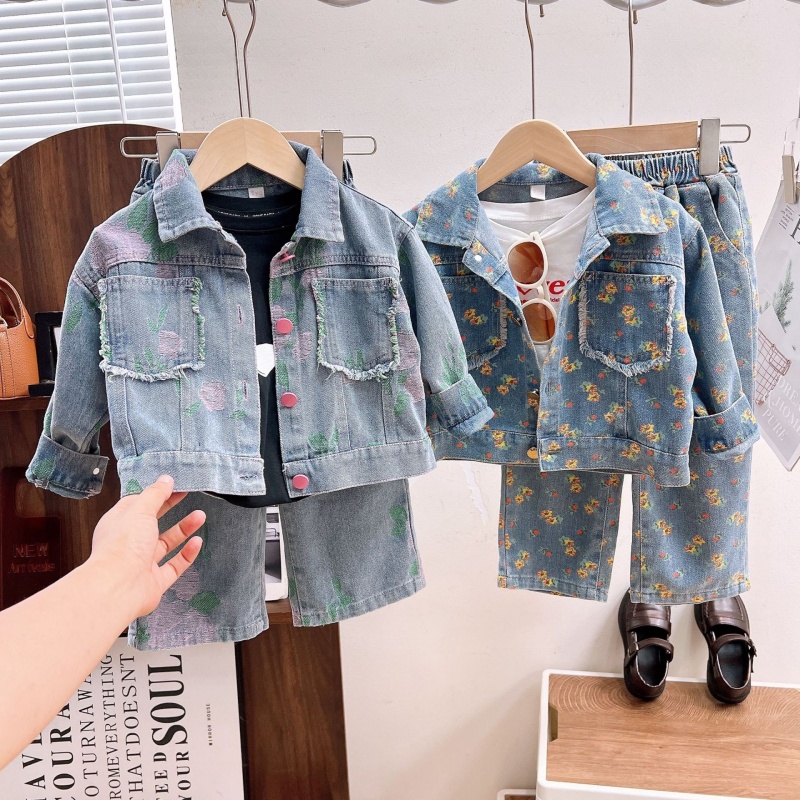 2- Piece Baby Toddler Girls Printed Denim Set