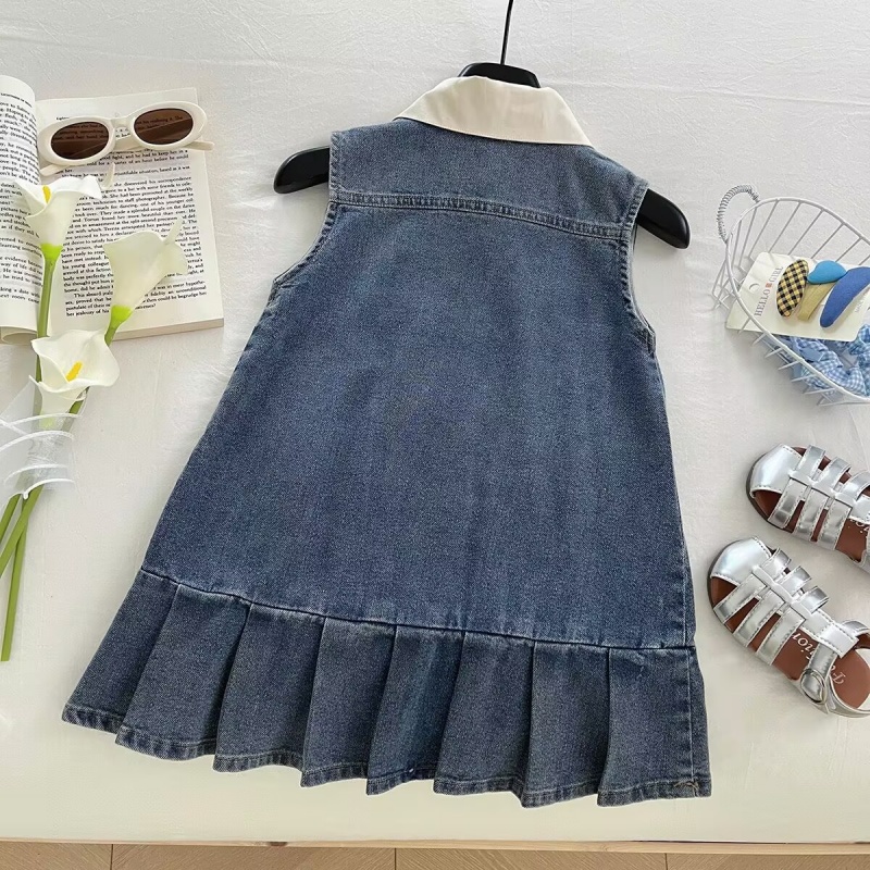 Kid Girl Collared Vest Denim Dress