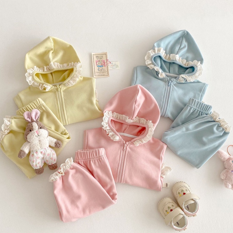 Baby Toddler Girl Lace Patchwork Jacket Pant Set