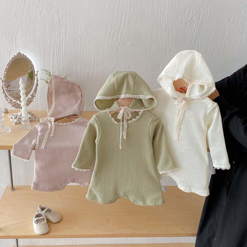 Baby Girl Waffle Lace Romper（Hat Included）