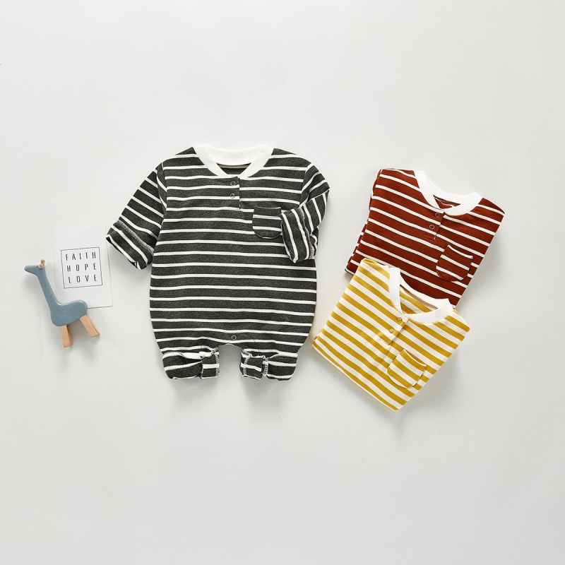 Baby Striped Pocket Stand-Up Collar Romper