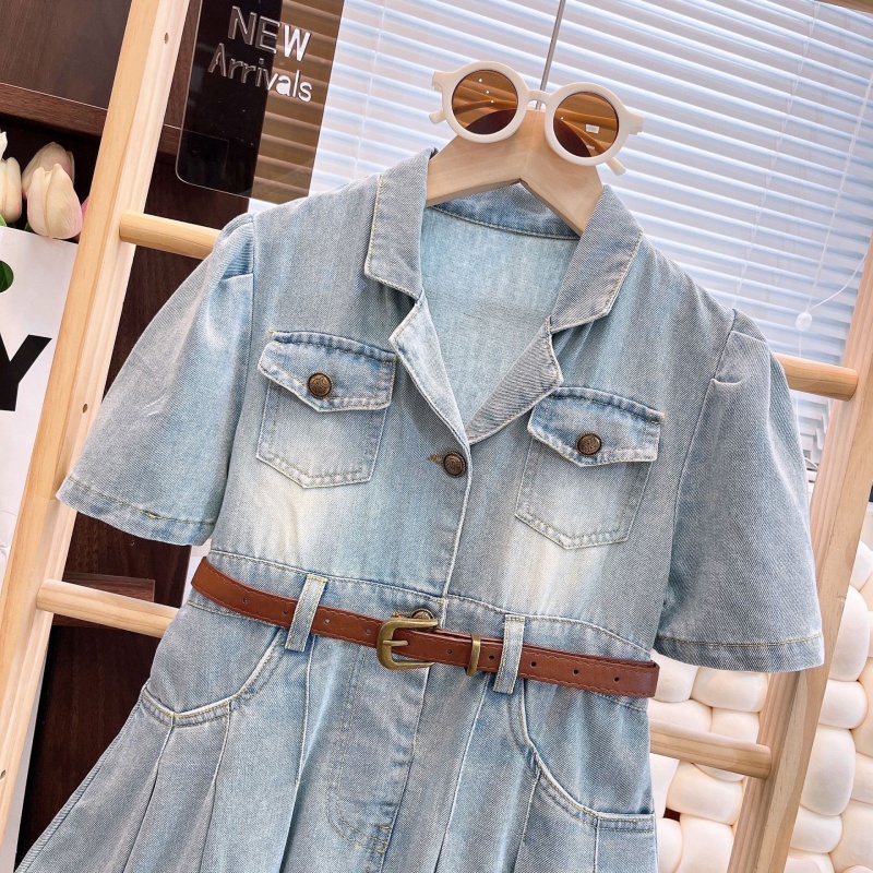 Kids' Girl Belted Denim Dress