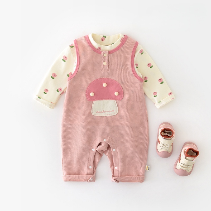 Baby Girl Mushroom Print Overalls