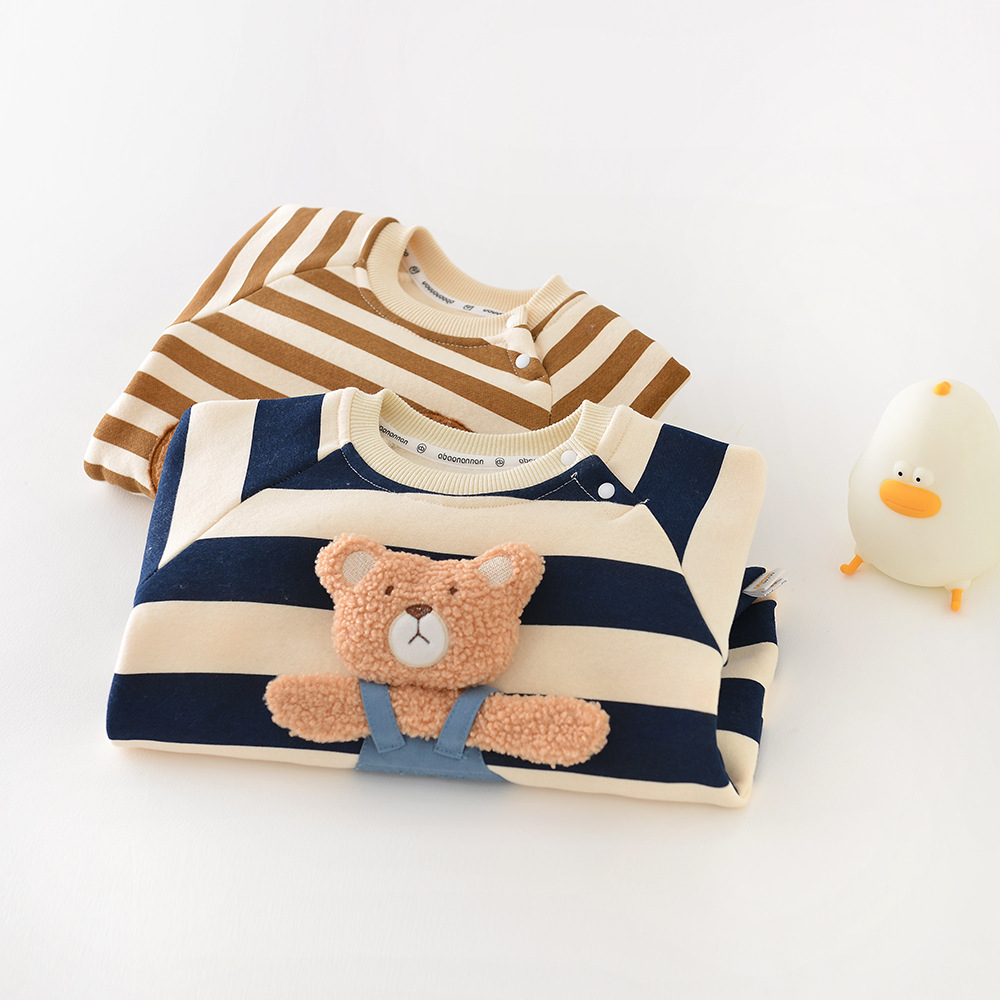 Baby Striped Bear Fleece Lined Romper
