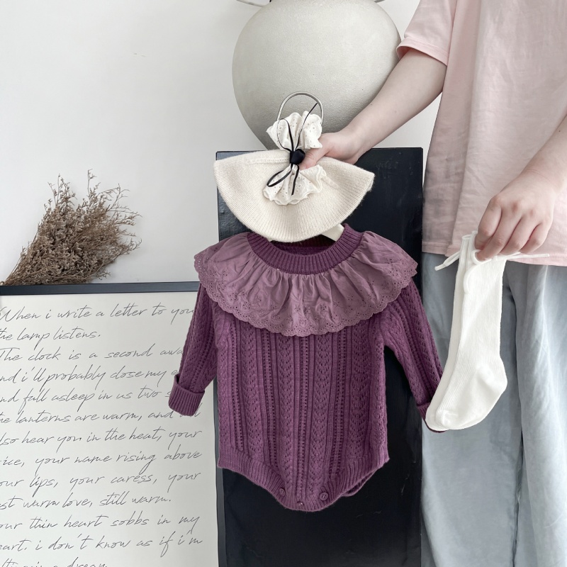 Baby Girl Purple Lace Collar Sweater Romper