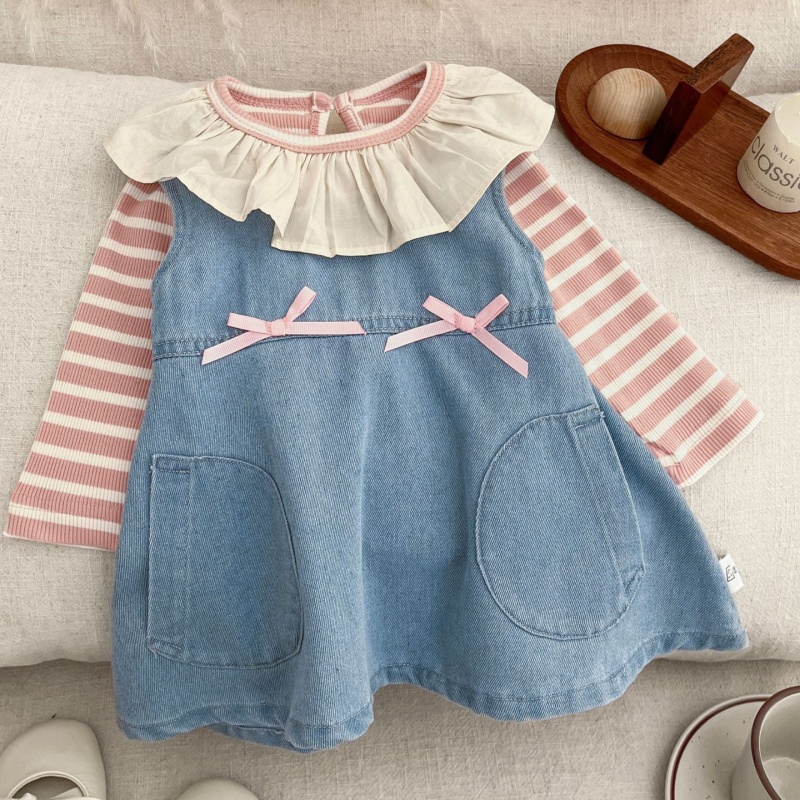 Baby Bow Denim Vest Dress