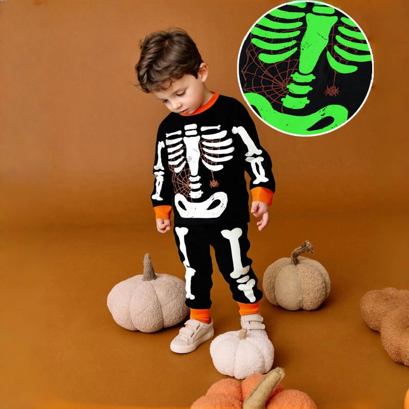 2-Piece Kids' Halloween Glow-in-the-Dark Skull Print Set