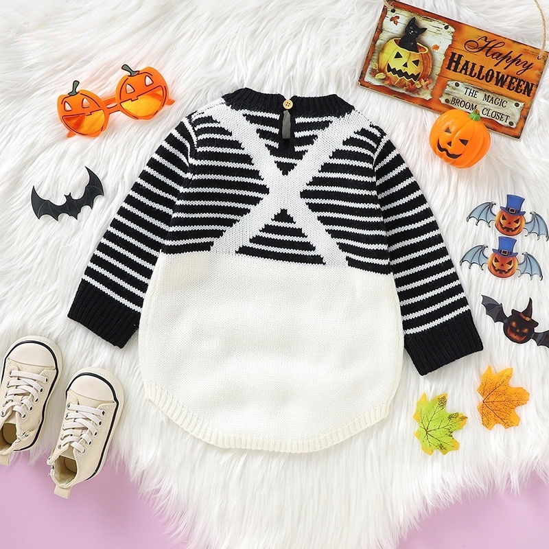 Baby Halloween Skull Print Striped Color Block Romper