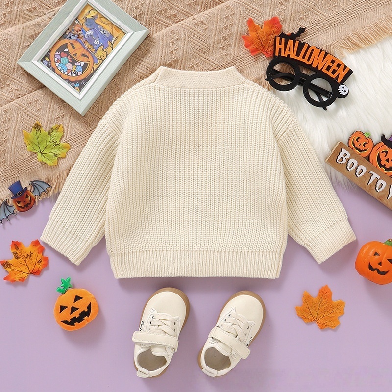 Baby Toddler Halloween Pumpkin Print Sweater Cardigan