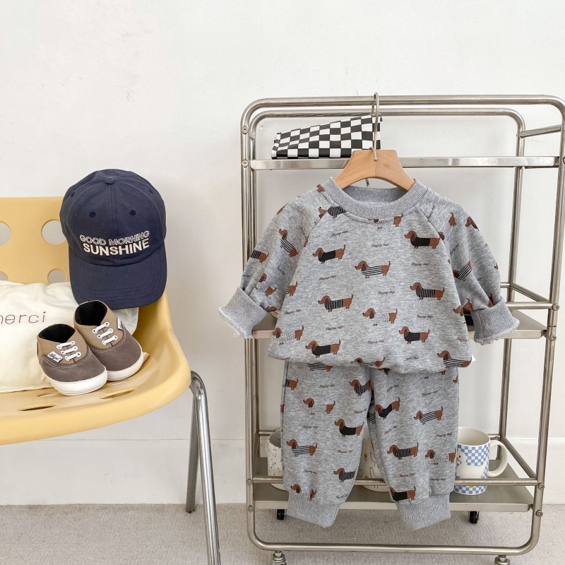 2-Piece Baby Toddler Dachshund Print Sweatshirt Set