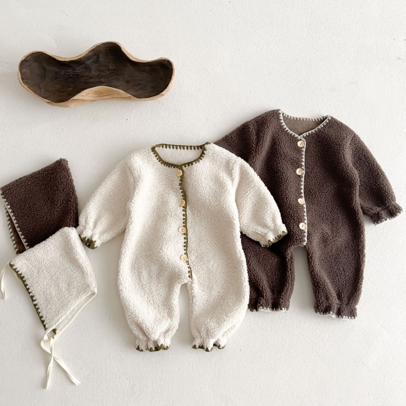 2-Piece Baby Fleece-Lined Romper Set (Hat Included)