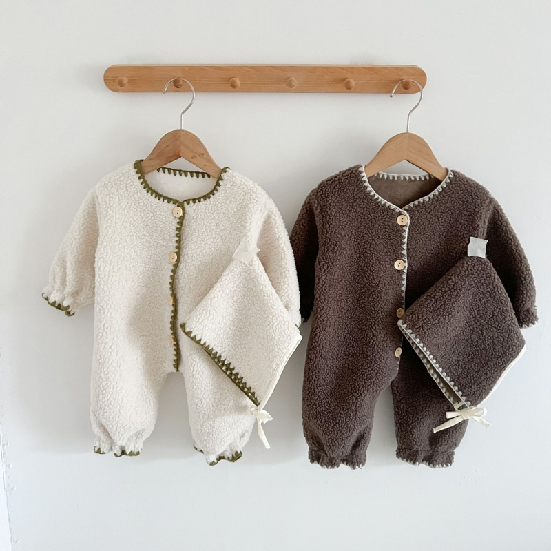 2-Piece Baby Fleece-Lined Romper Set (Hat Included)