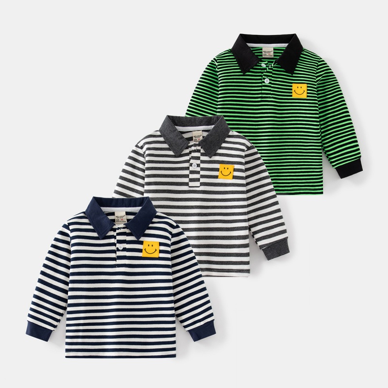 Baby Kids' Boy Smiley Face Striped Polo Shirt