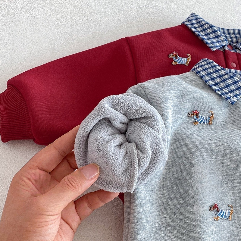 Baby Toddler Fleece-Lined Plaid Patchwork Sweater 