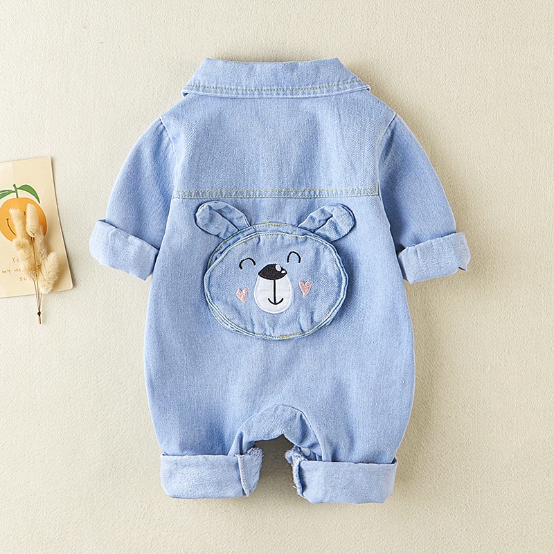 Baby Bear Print Denim Romper