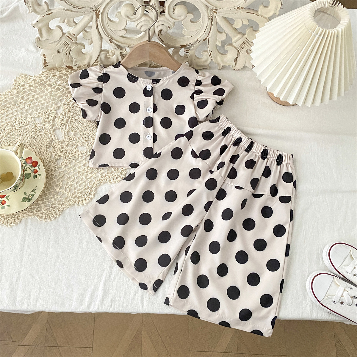 Toddler Kid Girl Beige Dot 2-piece Set