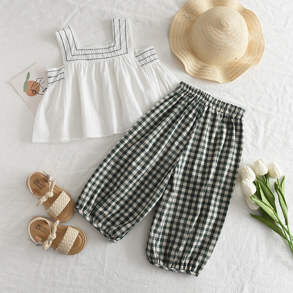 Toddler 2-Piece Sleeveless Simple Plaid Set