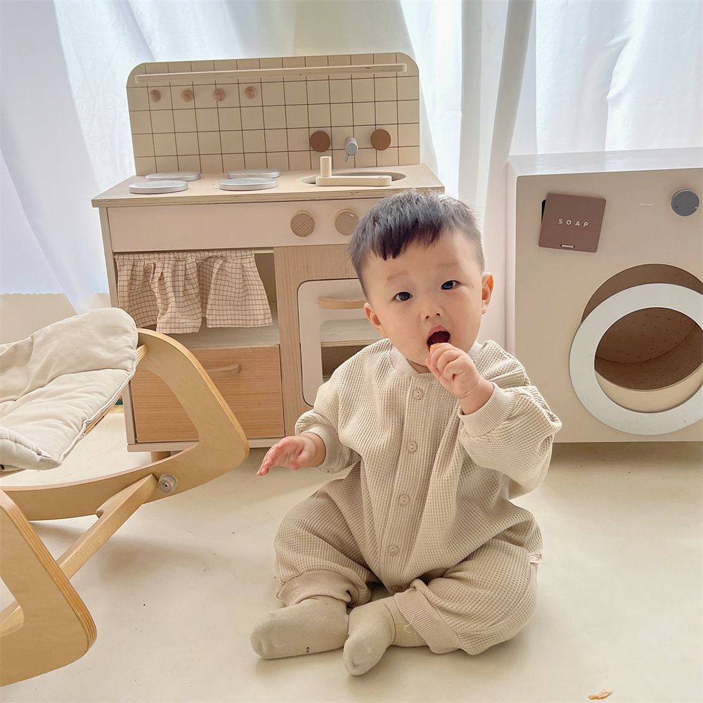 Baby Neutral Solid Color Casual Romper