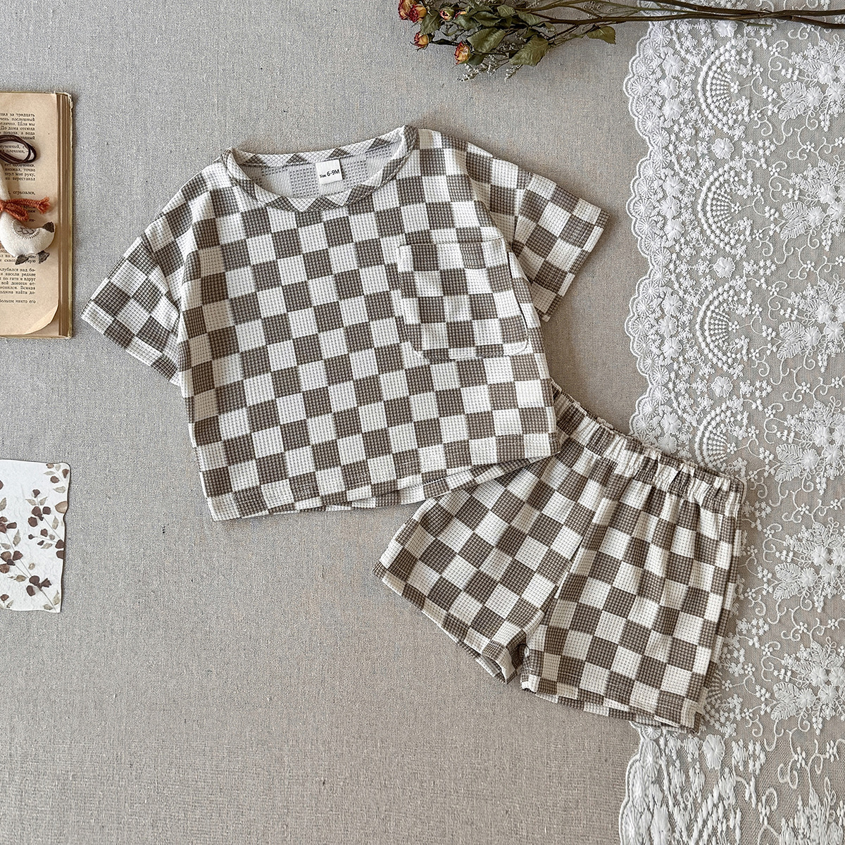 Baby 2-Piece Checkerboard Pattern Waffle Set