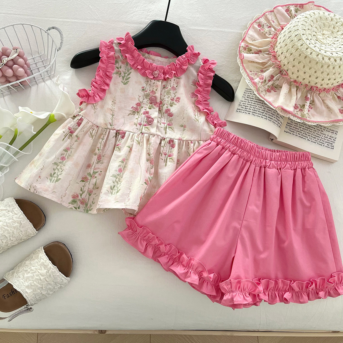 Toddler & Kids Flowers Frilled Edge  2-Piece Set