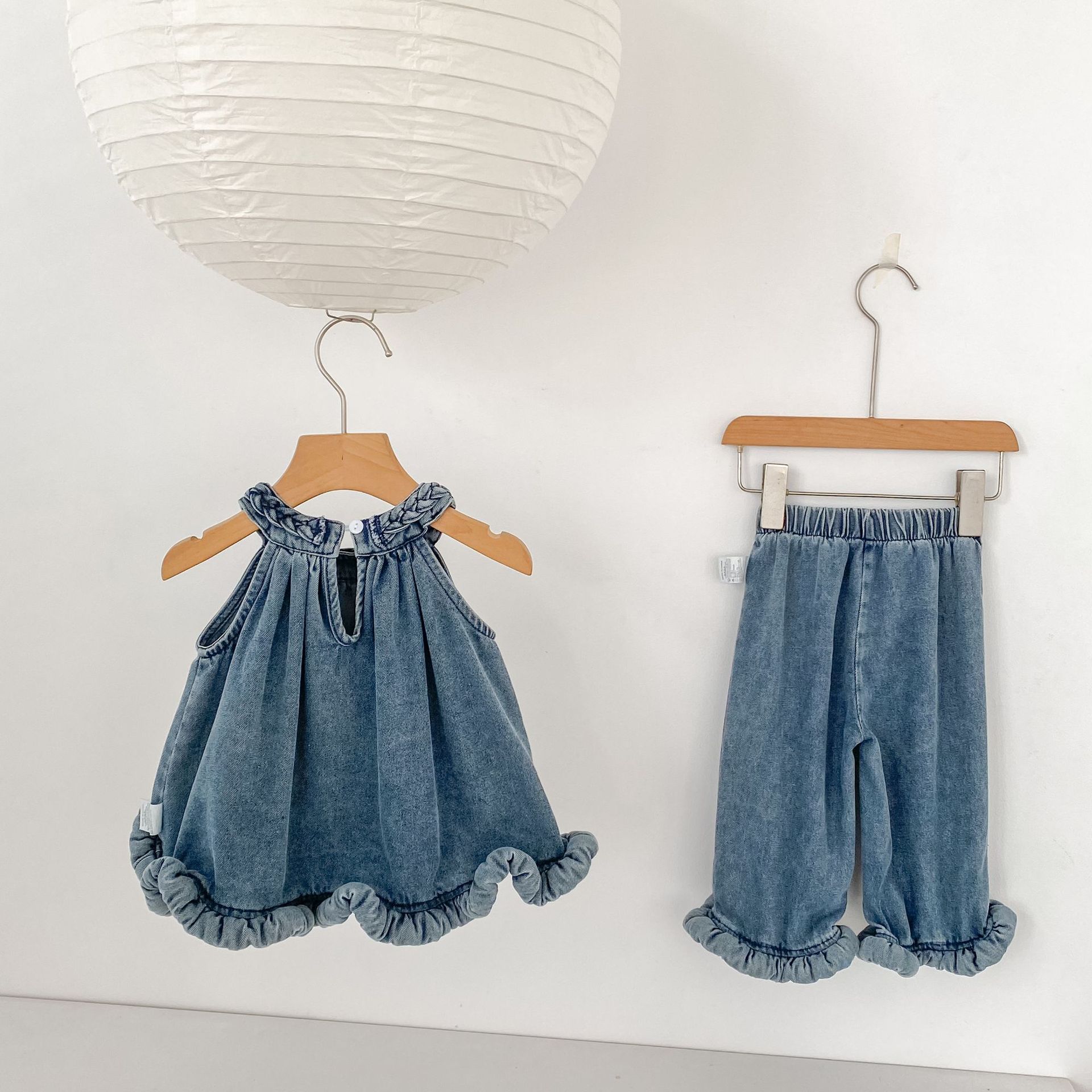 Baby & Kids Woven Denim Halter Top and Pants Sets