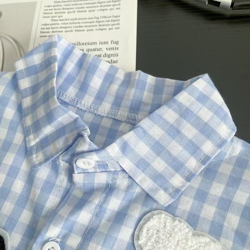 Baby Toddler Dog-Embroidered Plaid Sets