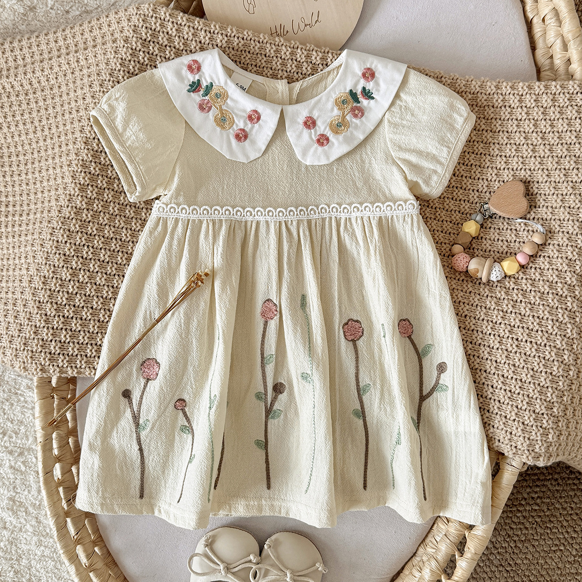Baby Girl Embroidered Peter Pan Collar Dress