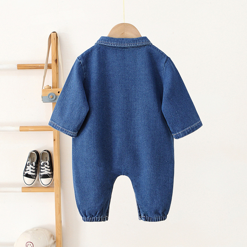 Baby Solid Color Blue Denim Romper